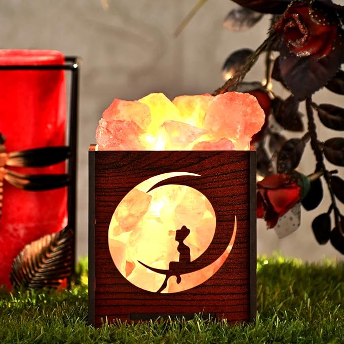 Moon Fairy Himalayan Rock Salt Wooden Basket Lamp – Fairy Lamp (Design 1)