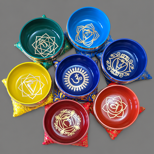 7 Chakra Singing Bowl Set – 4 Inch | 7 Bowls with Sticks & Cushions