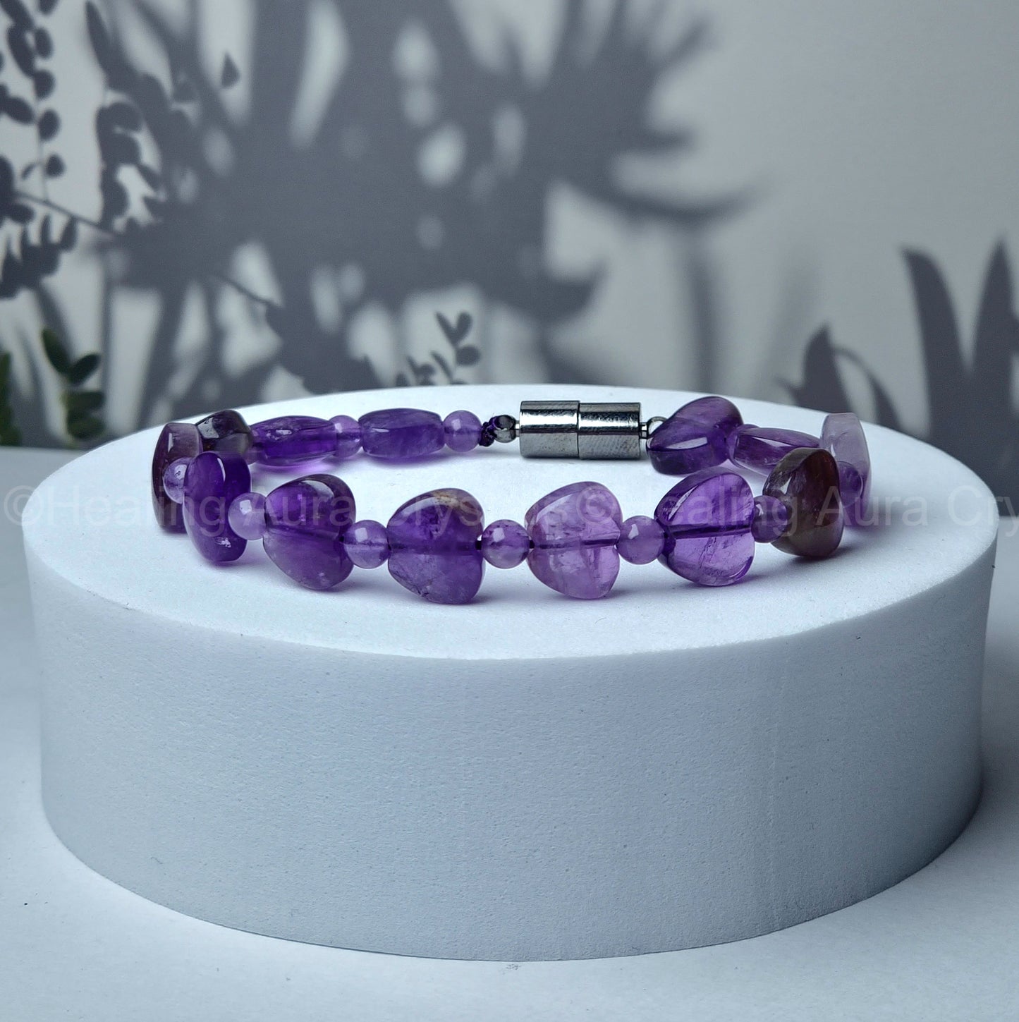 Amethyst Heart Beads Magnet Bracelet