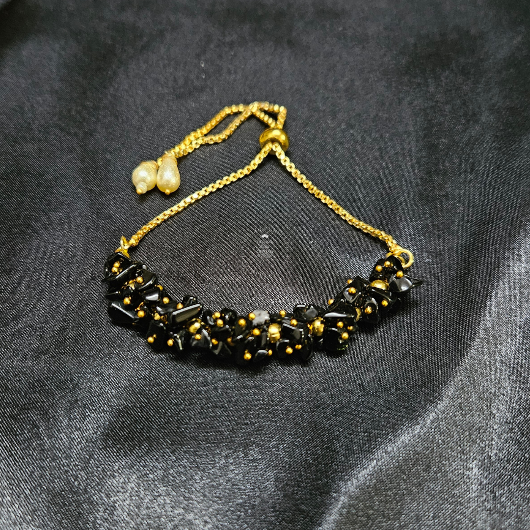 Black Obsidian Chip Chain Bracelet- Adjustable