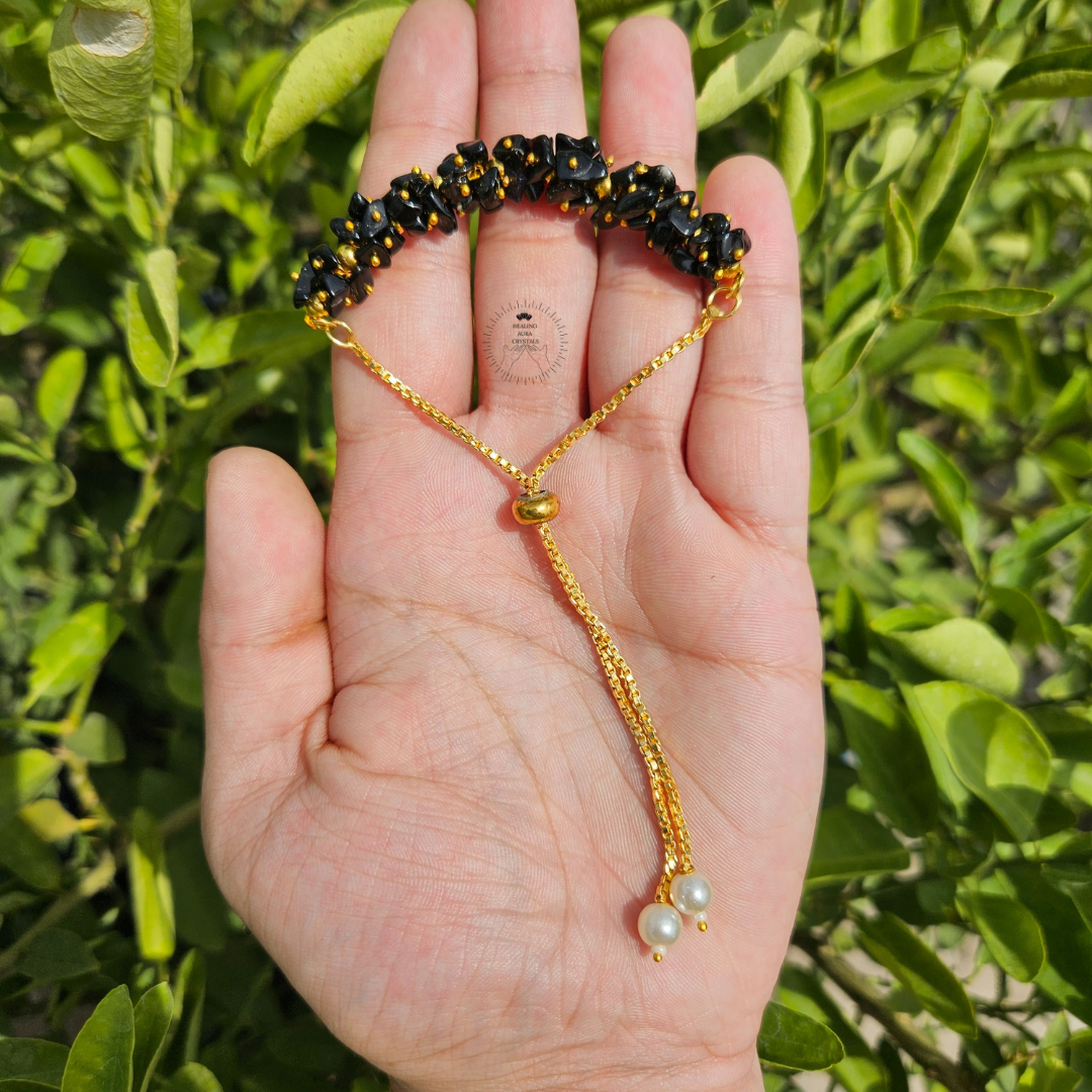 Black Obsidian Chip Chain Bracelet- Adjustable