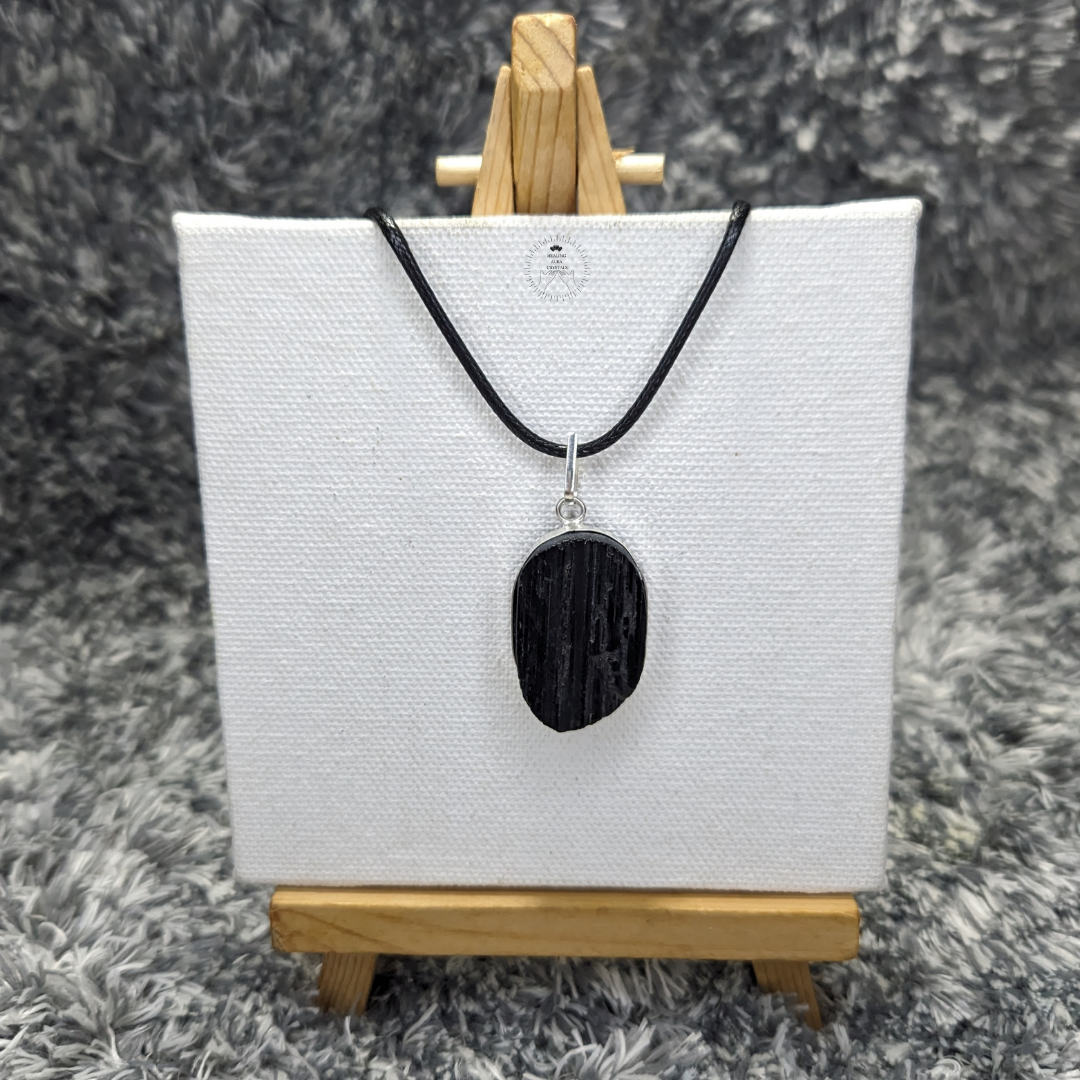 Black Tourmaline Raw Oval Pendant