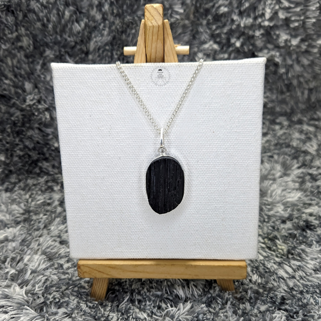 Black Tourmaline Raw Oval Pendant
