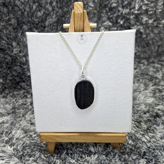 Black Tourmaline Raw Oval Pendant