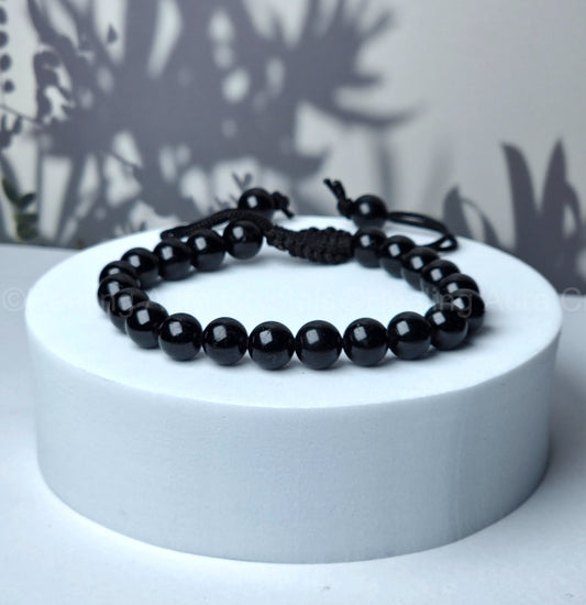 Black Tourmaline Bracelet - Single Layer Adjustable (8mm)