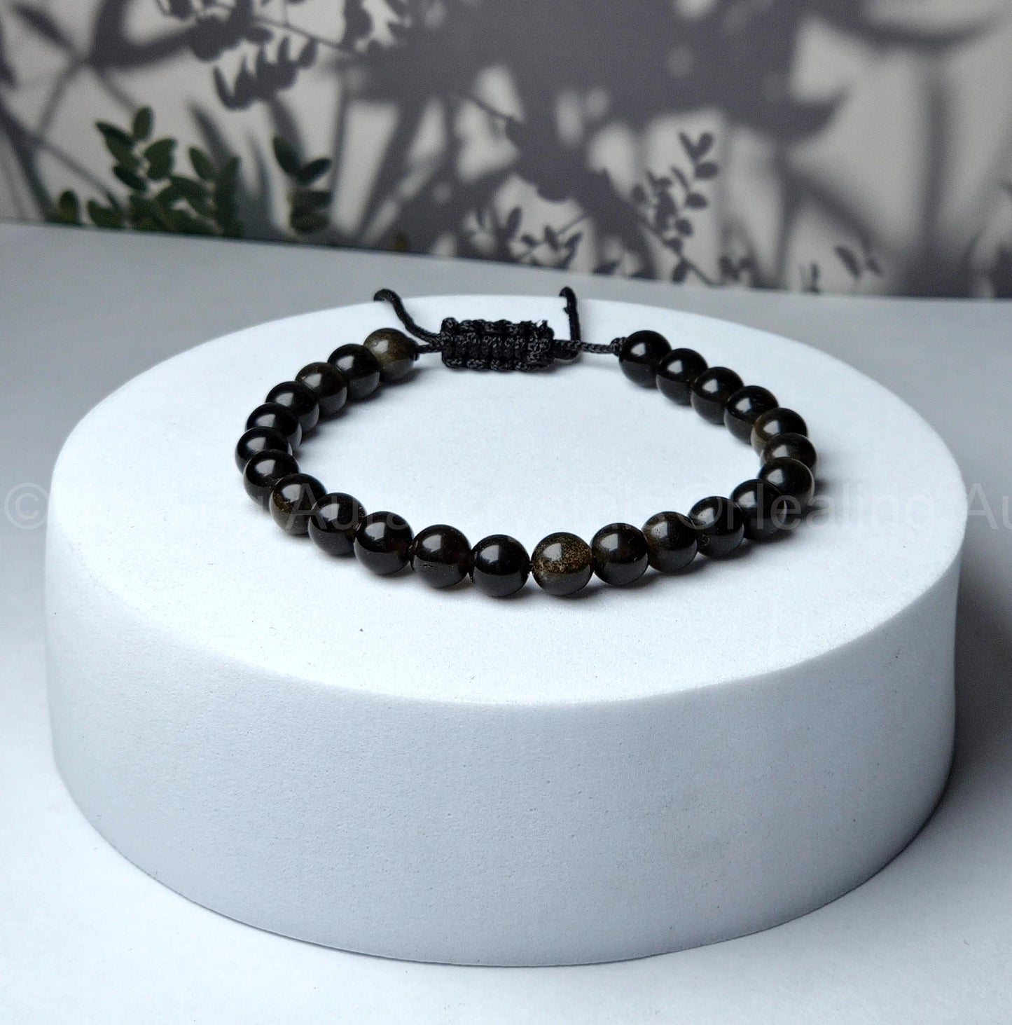 Black Obsidian Bracelet - Single Layer Adjustable (6mm)