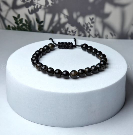 Black Obsidian Bracelet - Single Layer Adjustable (6mm)