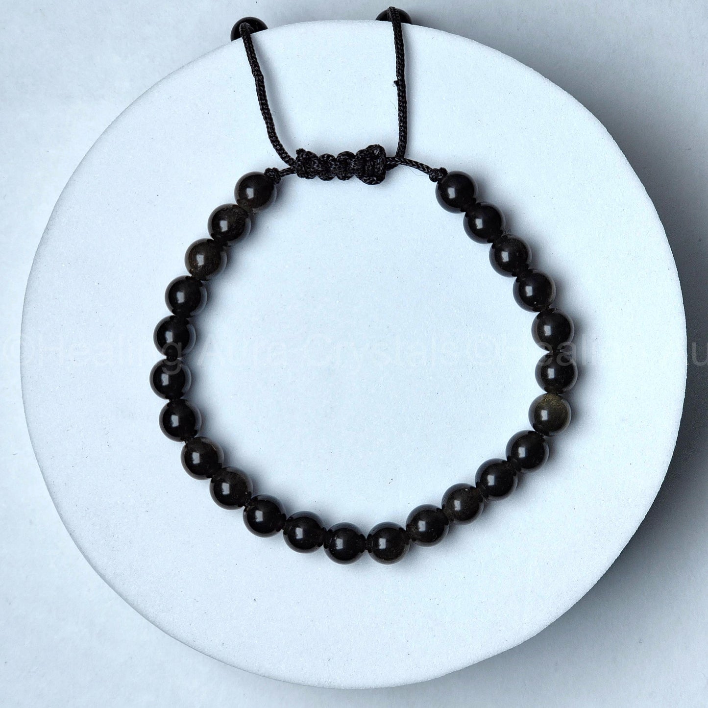 Black Obsidian Bracelet - Single Layer Adjustable (6mm)