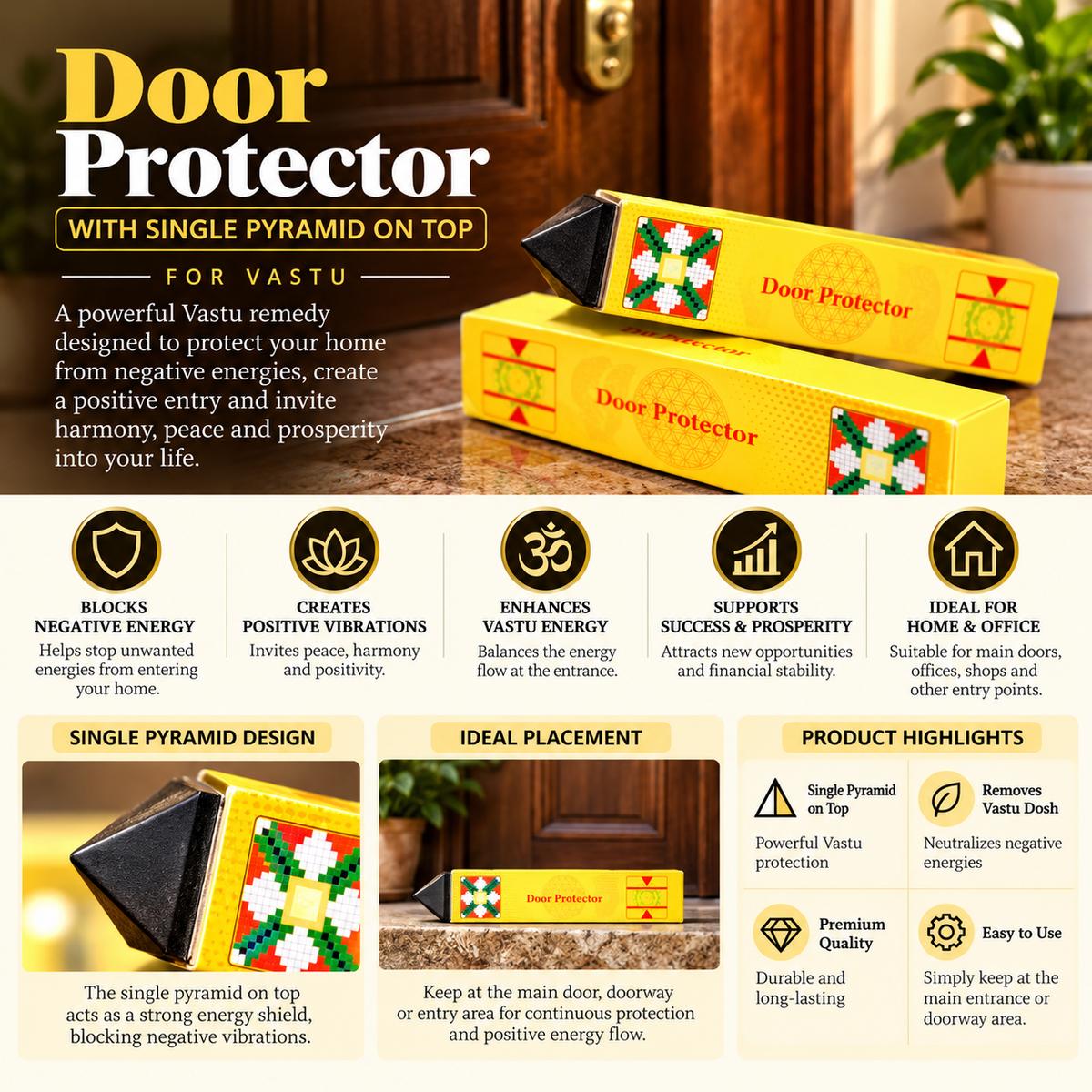 Vastu Door Protector with Single Pyramid (4 Inch)