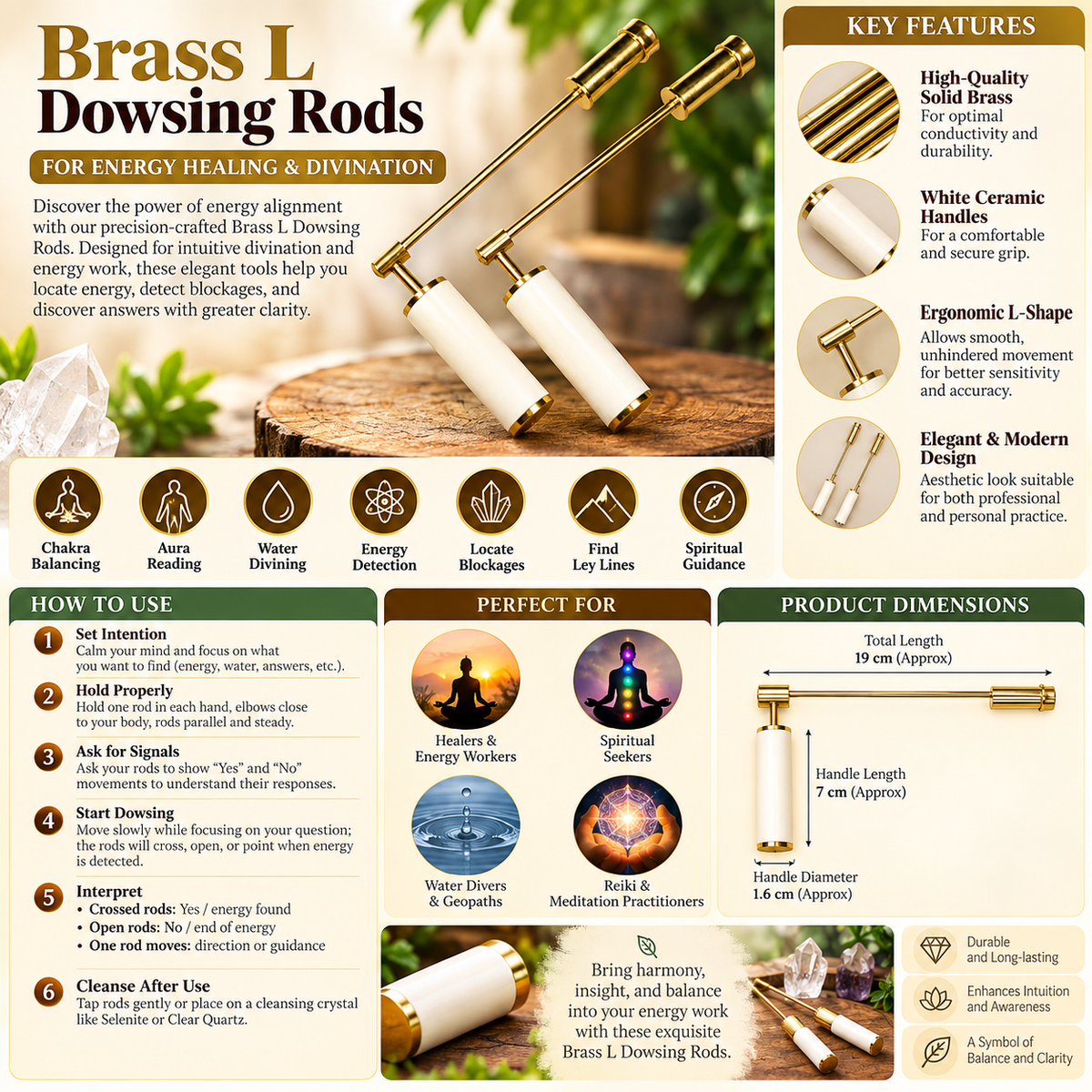 L Rod for Dowsing with Box (Brass)