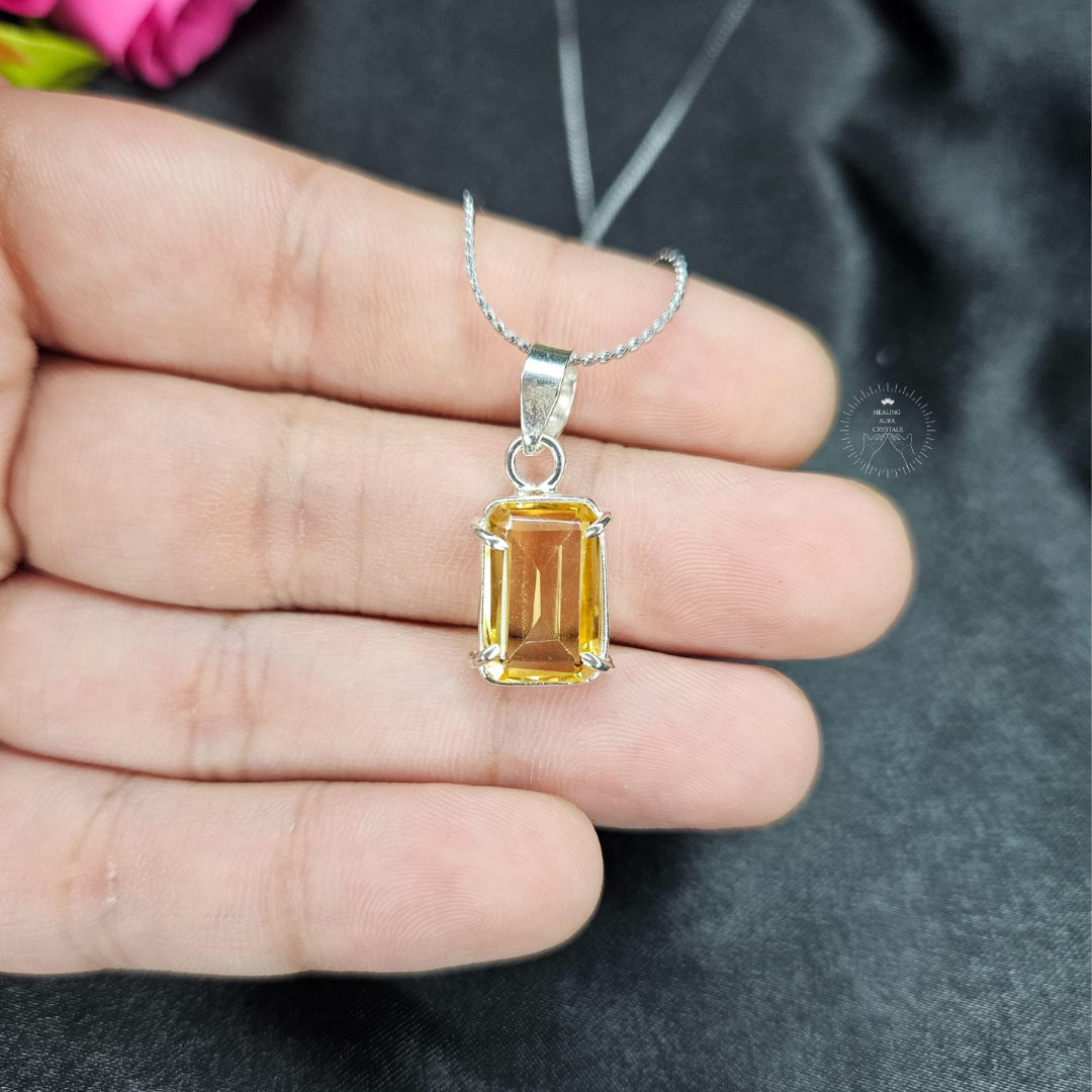Citrine Rectangle Plain Pendant