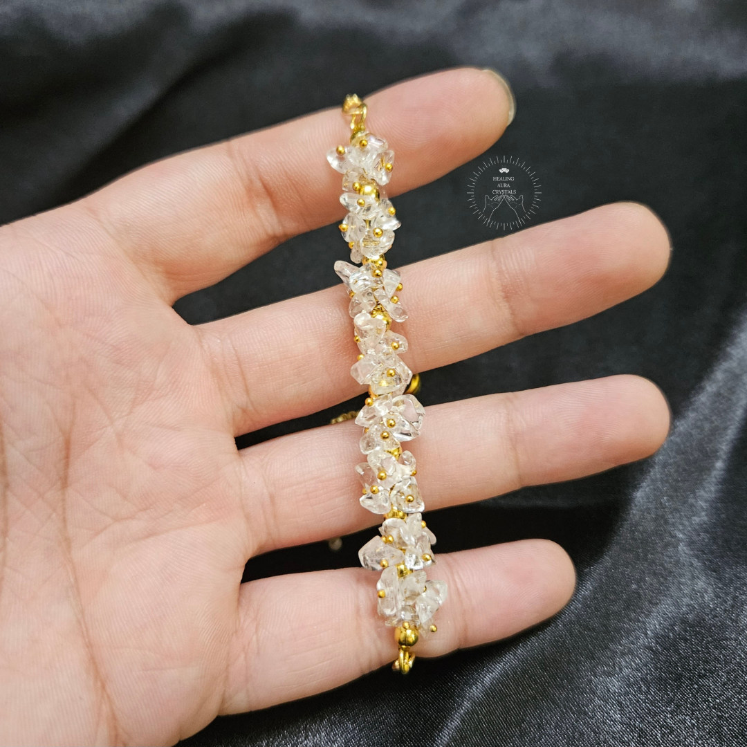 Clear Quartz Chip Chain Bracelet -Adjustable