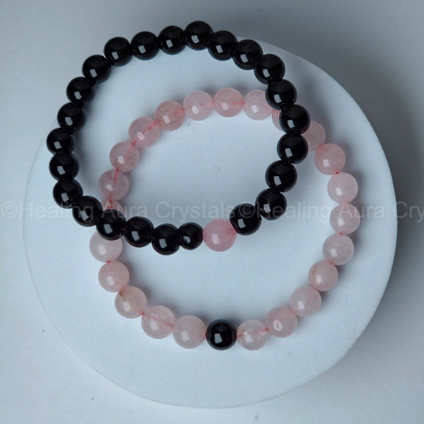 Black onyx & Rose Quartz Couple Bracelet (8mm)