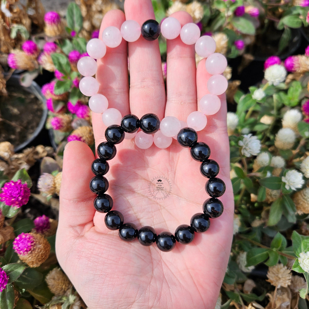 Black onyx & Rose Quartz Couple Bracelet (8mm)