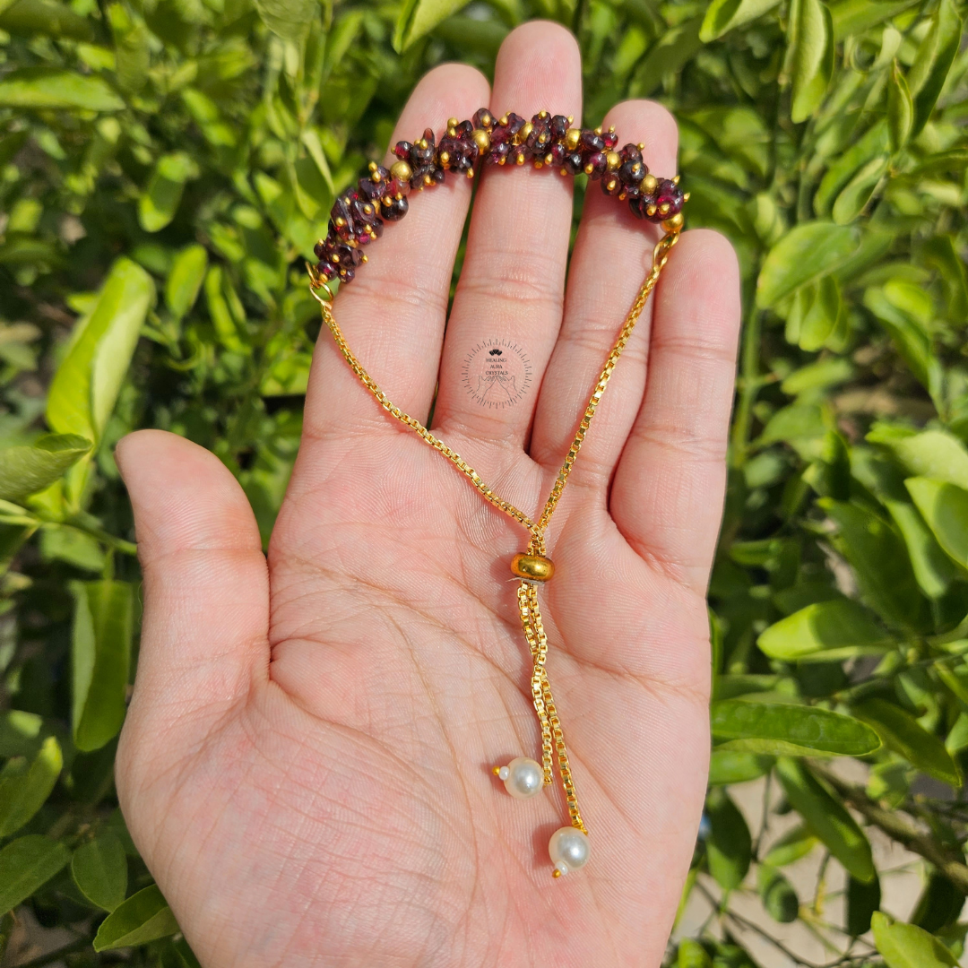 Garnet Chip Chain Bracelet- Adjustable