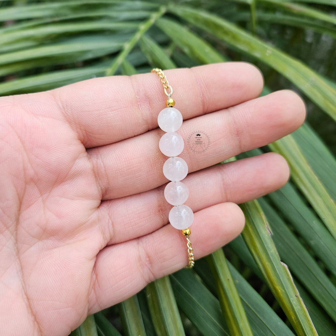 Rose Quartz Golden Chain Bracelet (8mm)