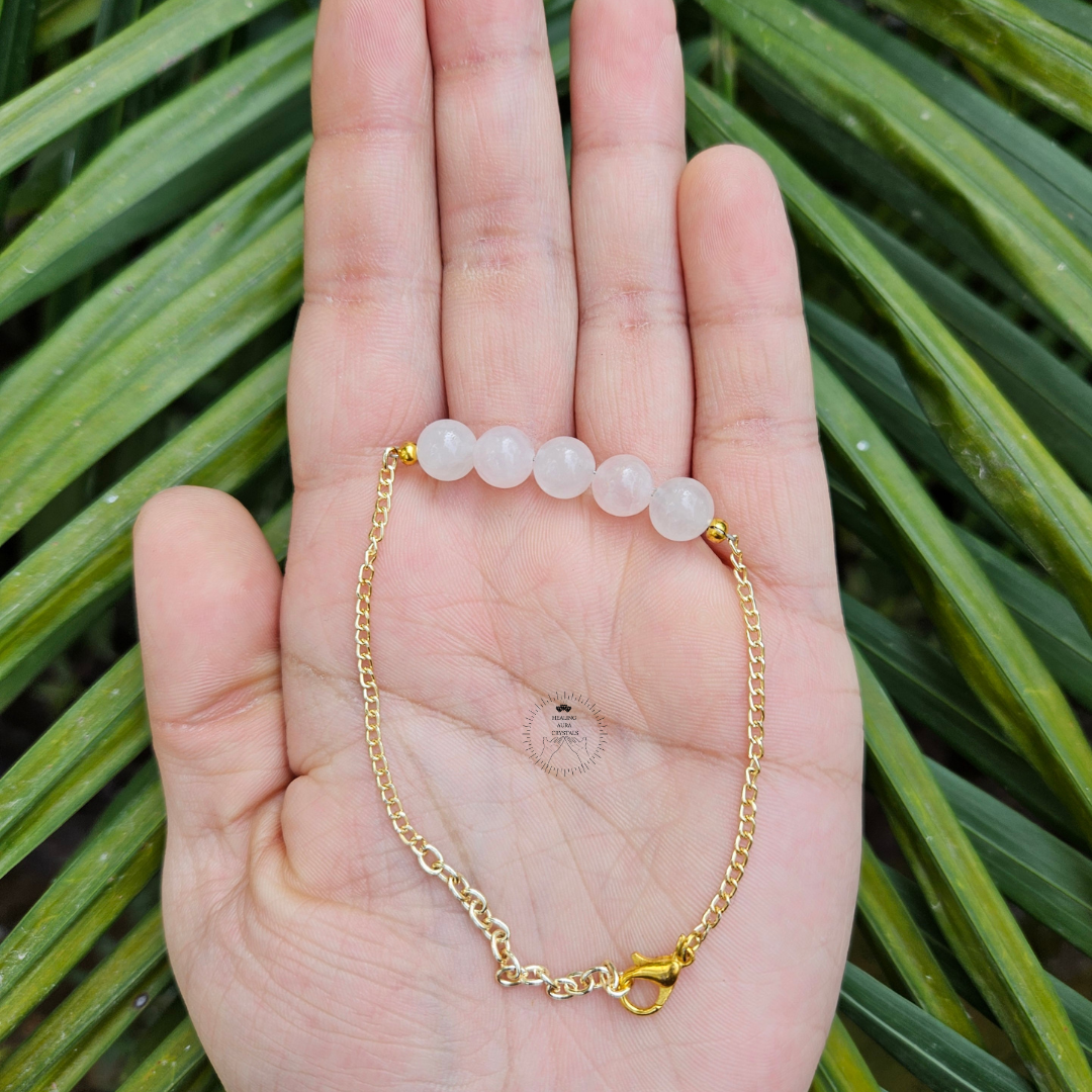 Rose Quartz Golden Chain Bracelet (8mm)