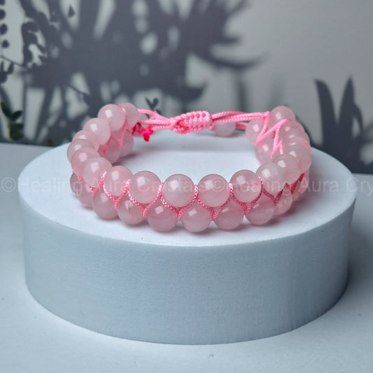 Rose Quartz Bracelet - Double Layer Adjustable (8mm)