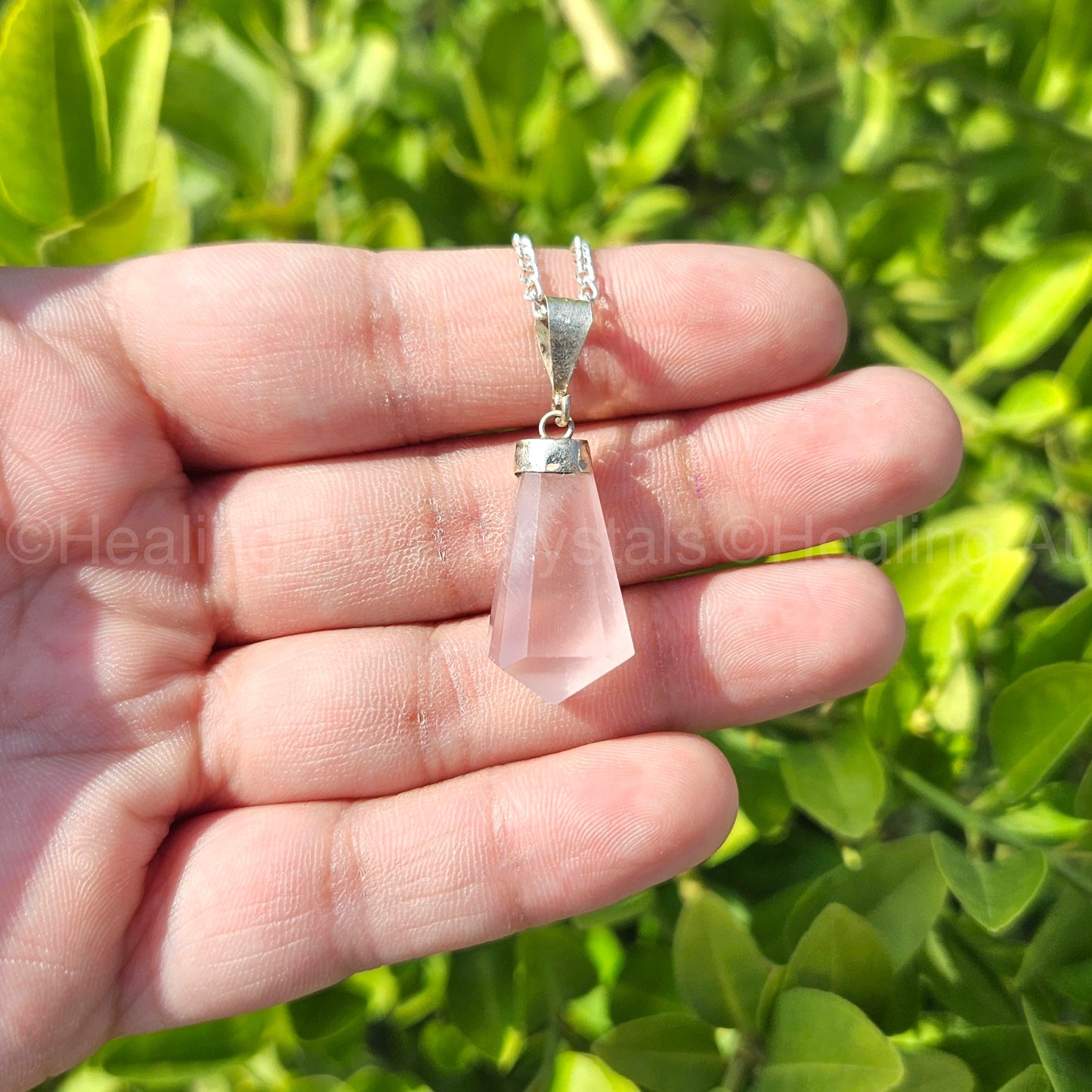 Rose Quartz Drop Shape Pendant (German Silver)