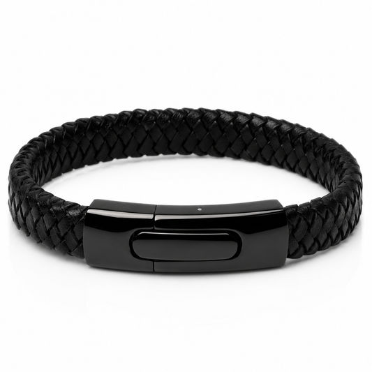 Classic Braided Leather Bracelet- Black Lock Clasp