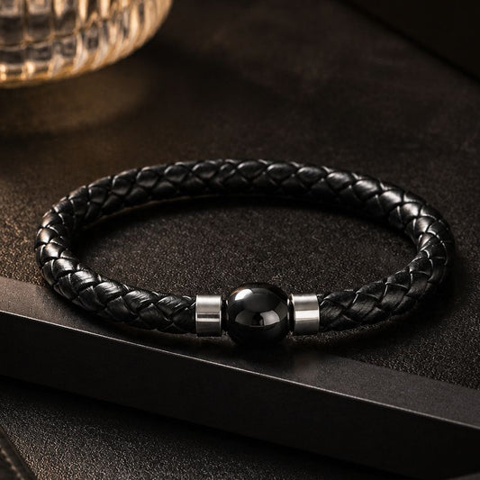 Core Braid Leather Bracelet- Magnetic Ball Clasp
