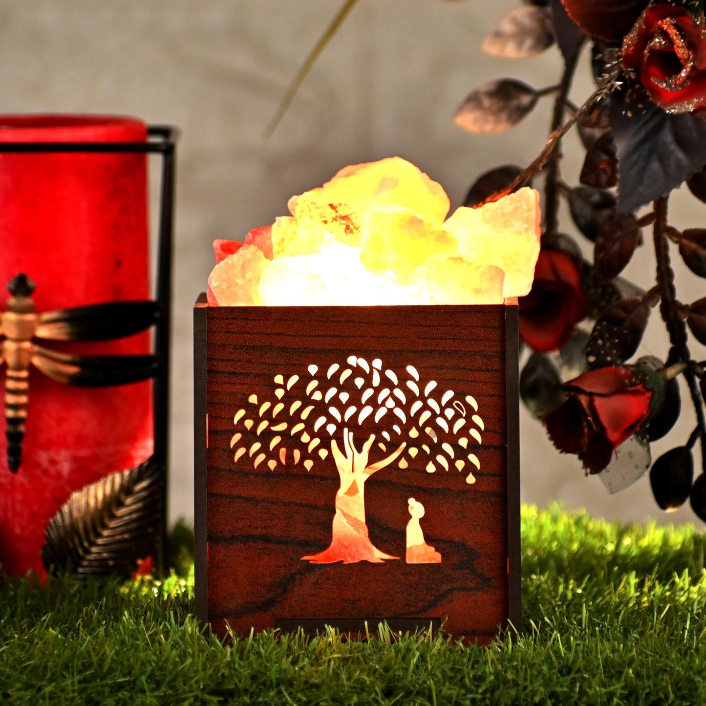 Buddha Nirvana Himalayan Rock Salt Wooden Basket Lamp – Peaceful Buddha Salt Lamp