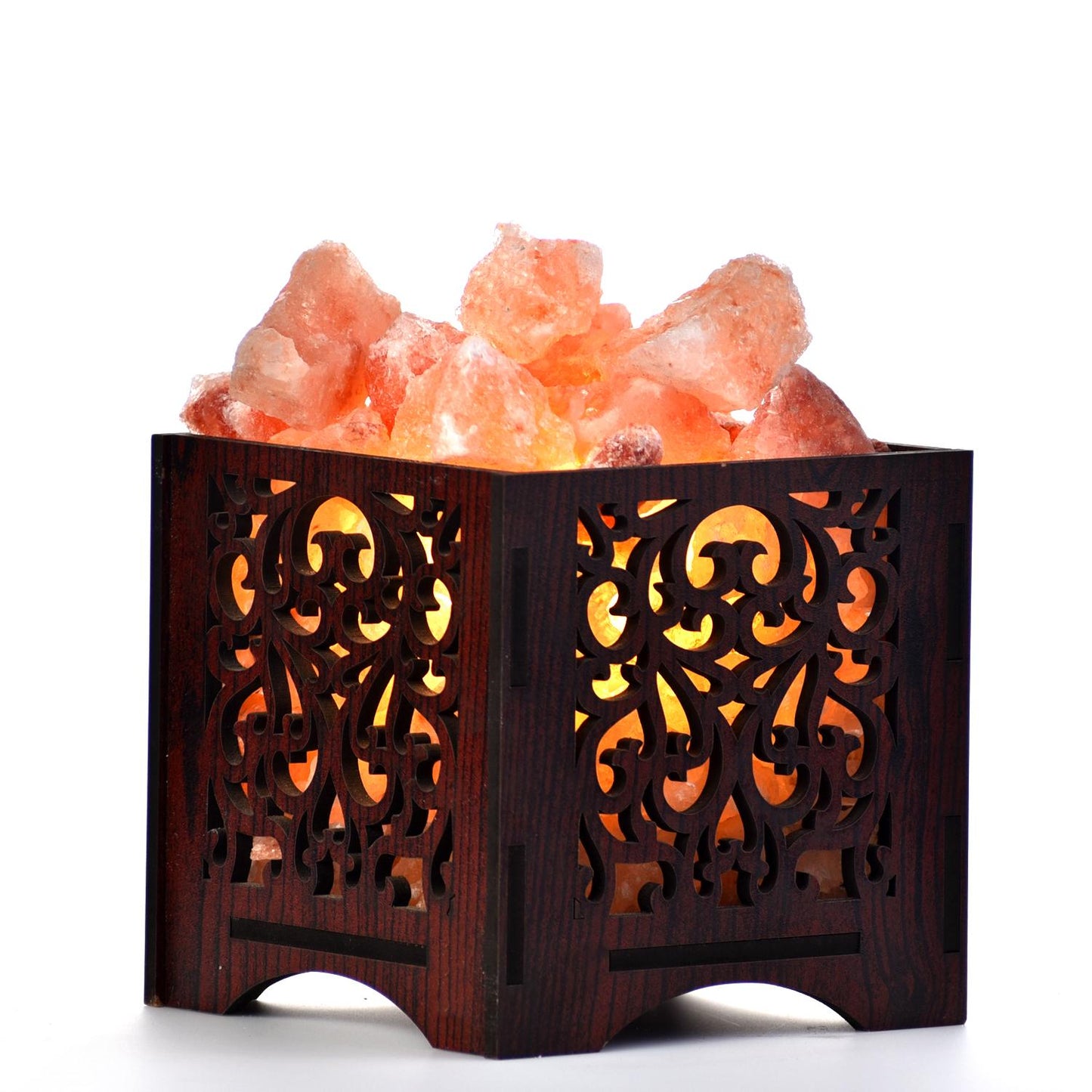Premium Cut-Out Design Himalayan Salt Basket Lamp – Decorative Wooden Salt Lamp