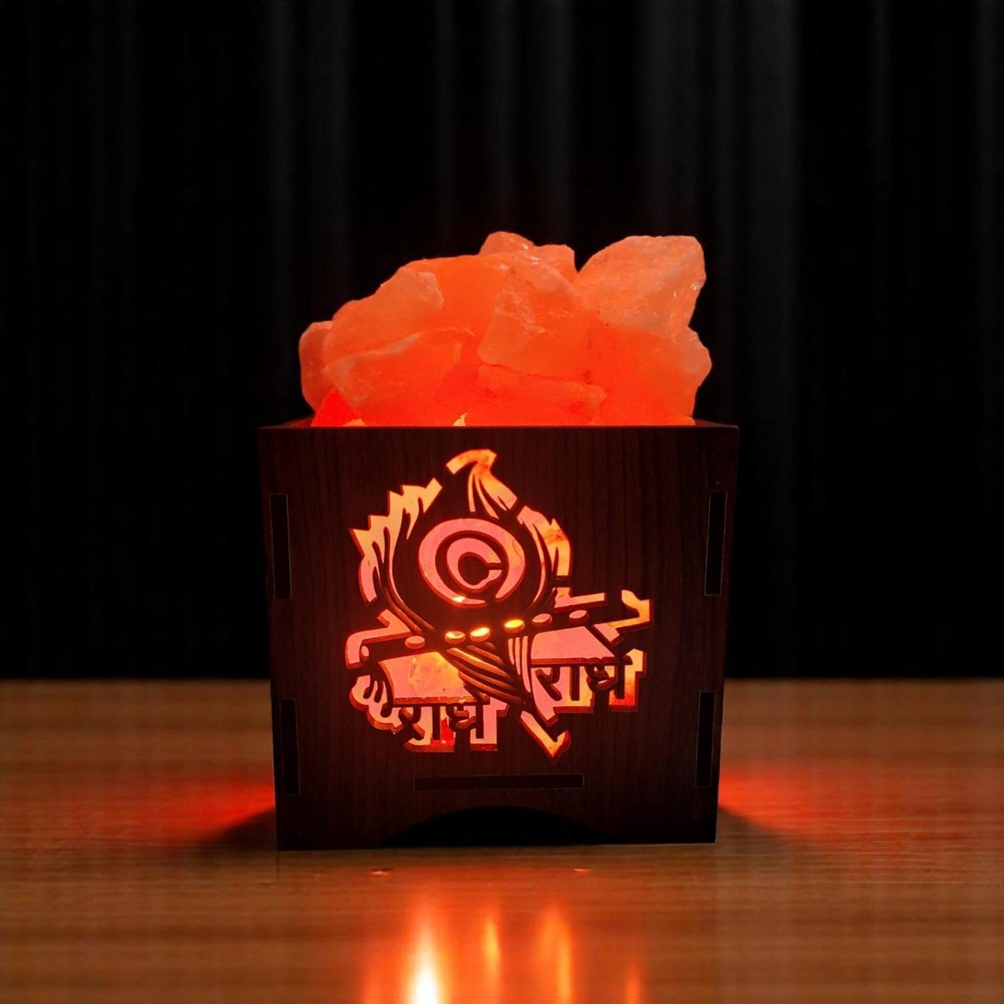 Radhe Radhe Himalayan Rock Salt Wooden Basket Lamp – Devotional Radhe Salt Lamp