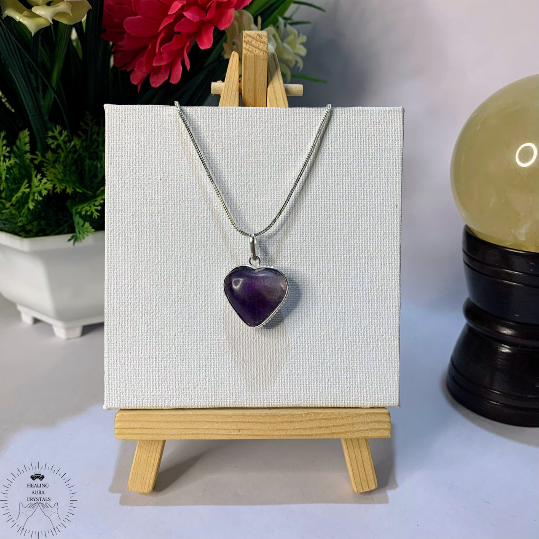 Amethyst Heart Pendant with silver lining