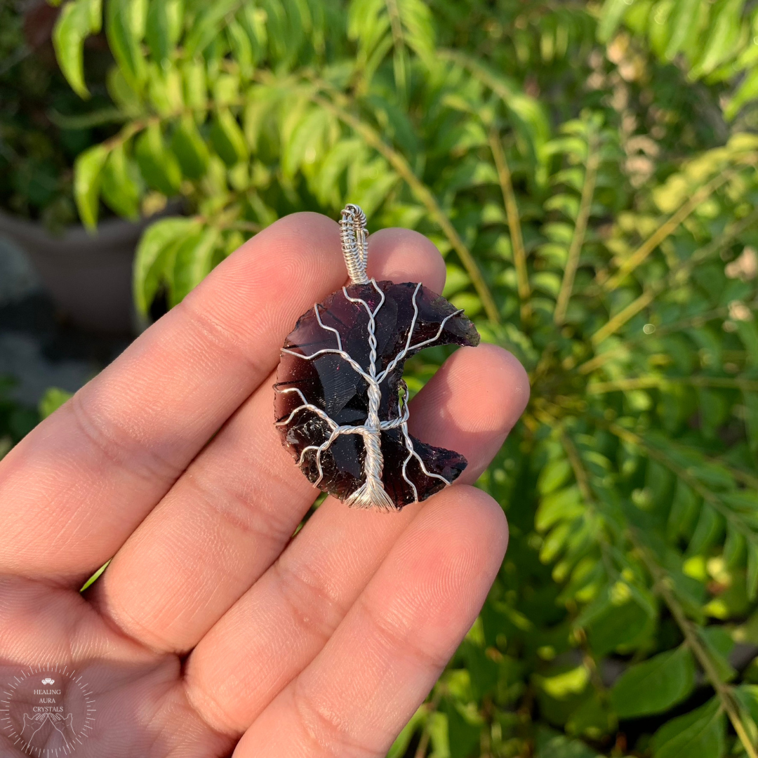 Amethyst Moon Pendant Wire Wrapped
