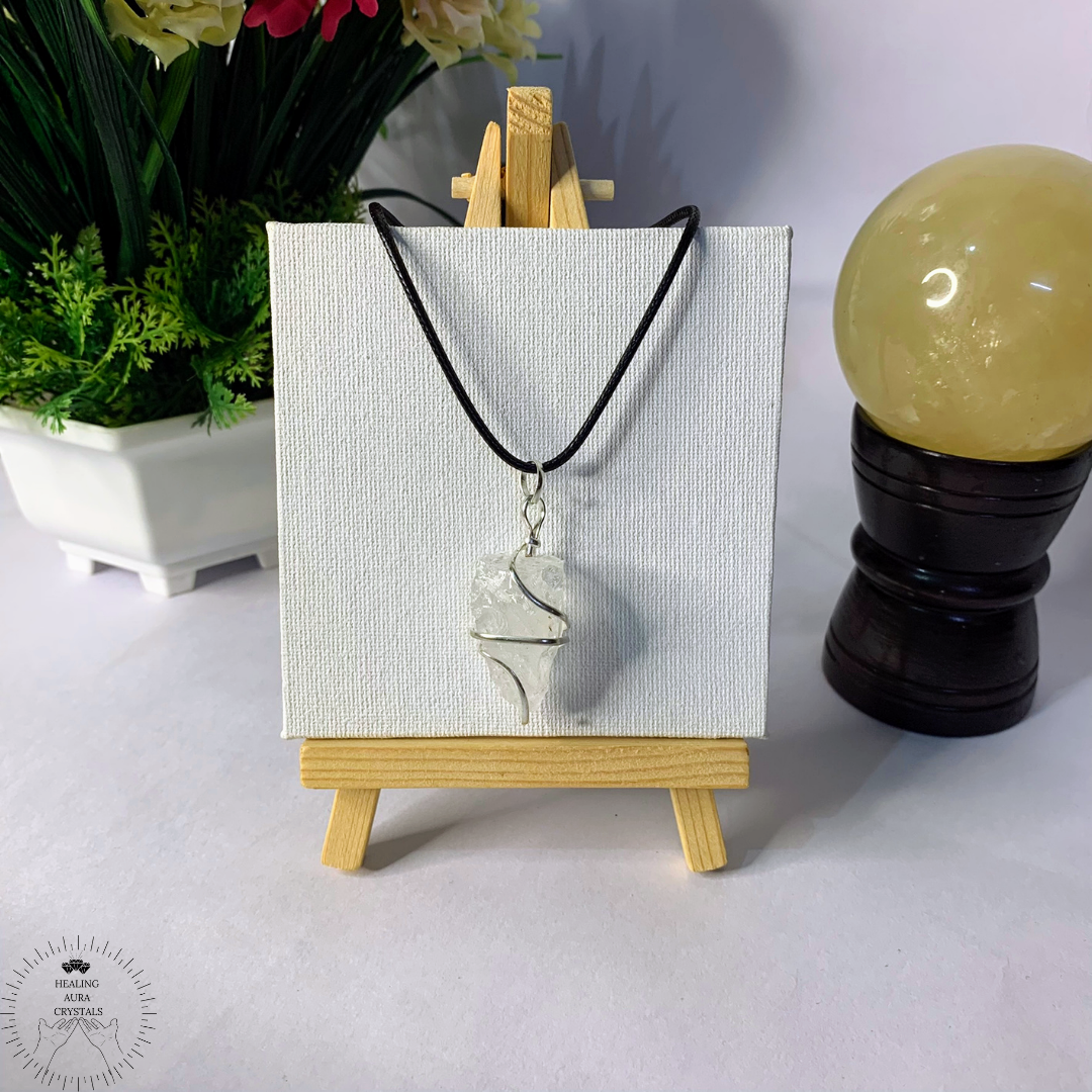 Clear Quartz Raw Pendant Wire Wrapped