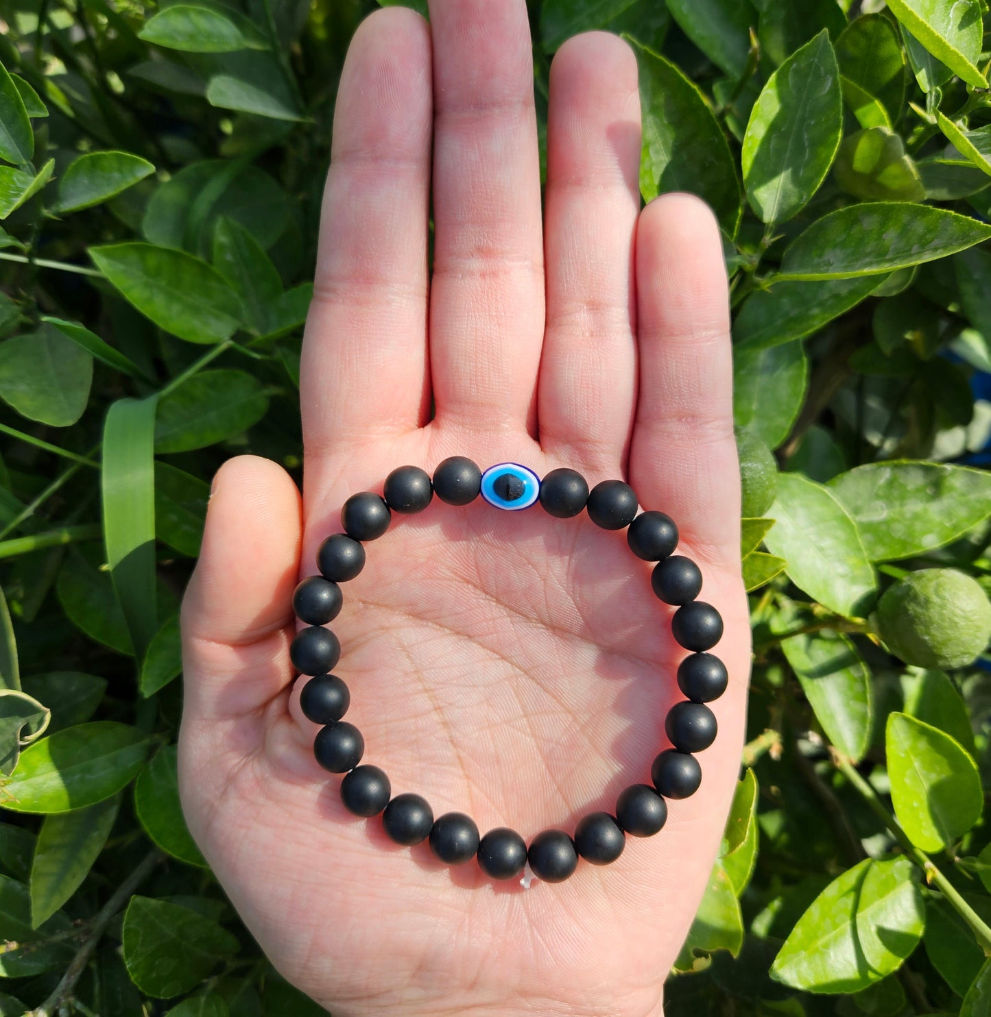 Matte Black Onyx Bracelet with Evil Eye (8mm)