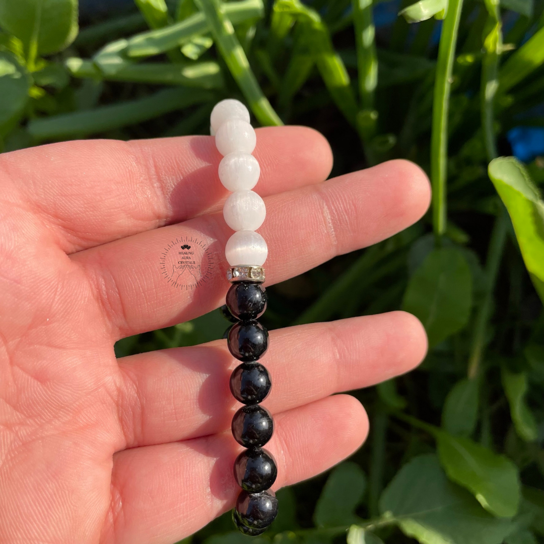 Selenite & Black Tourmaline Bracelet (8mm)