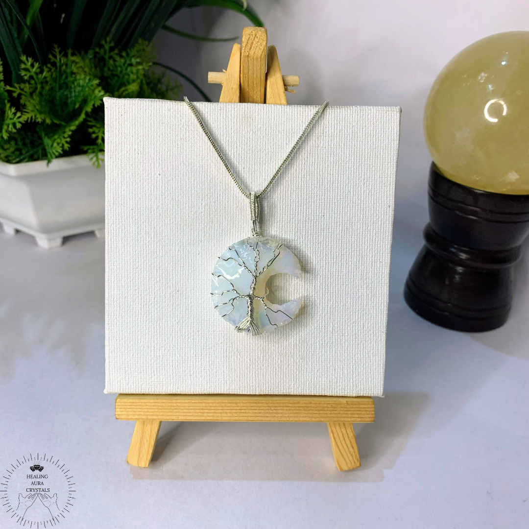 Opalite Moon Pendant Wire Wrapped