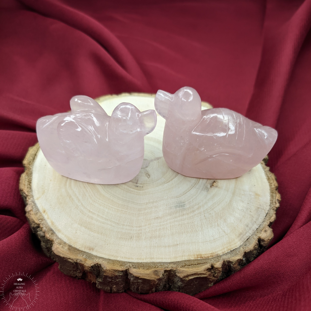 Rose Quartz Mandarin Ducks Pair