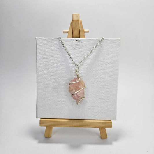 Rose Quarts Raw Pendant Wire Wrapped