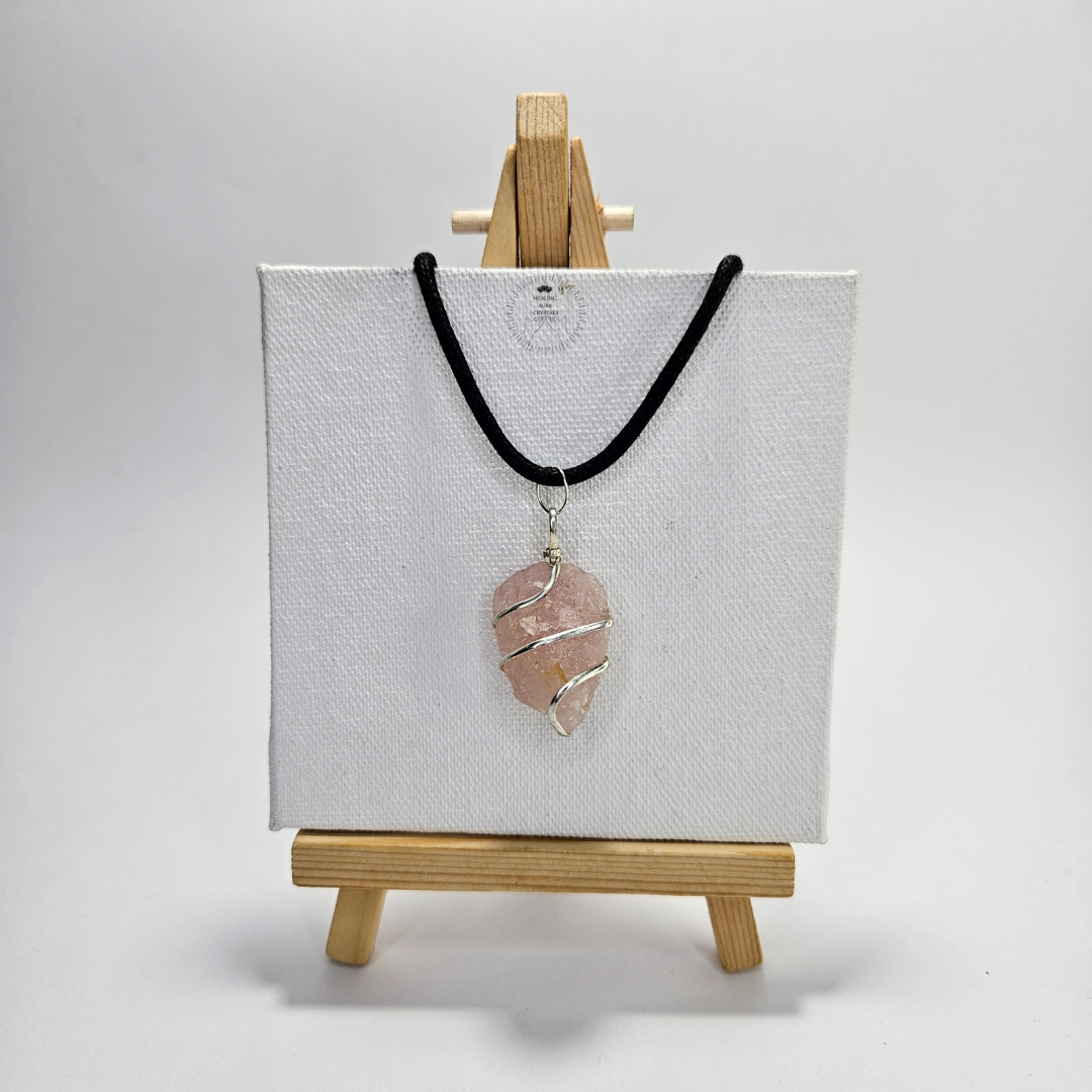 Rose Quarts Raw Pendant Wire Wrapped