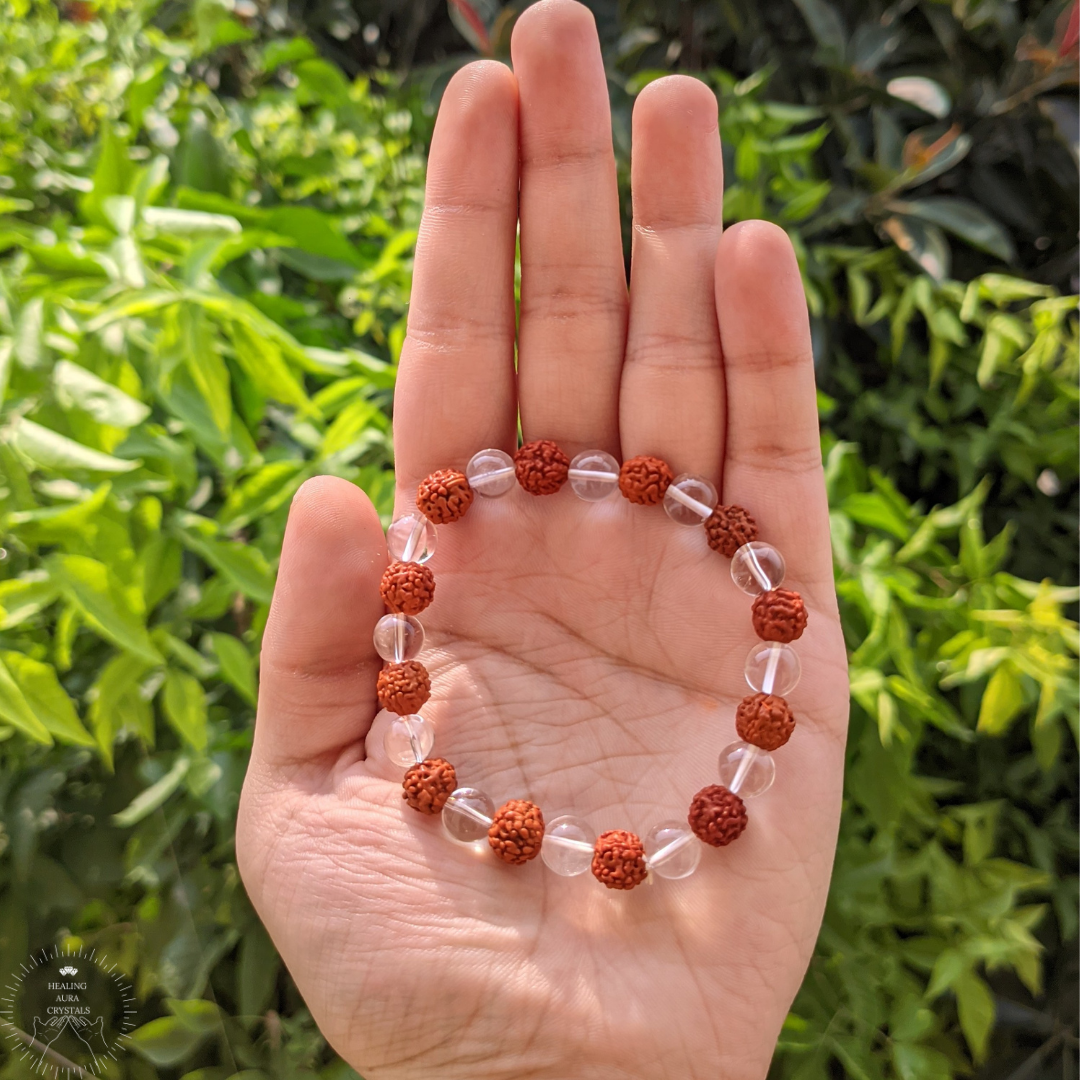 Rudraksha and Clear Quartz Bracelet (8mm)