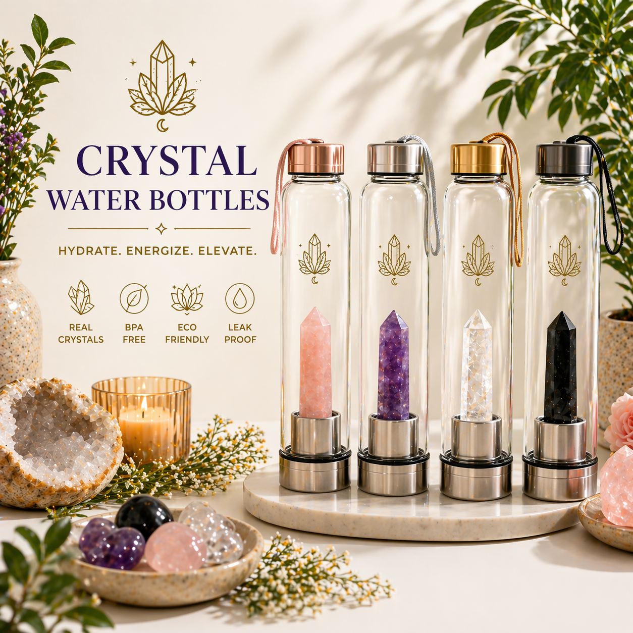 Crystal Water bottles - Healing Aura Crystals