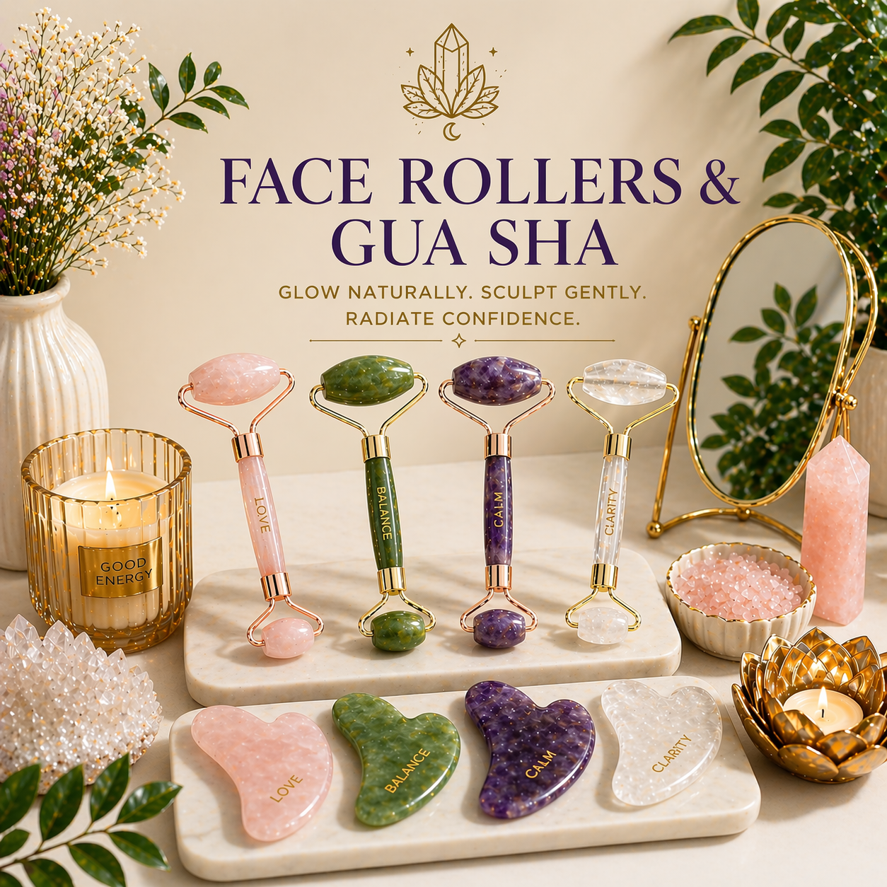 Face Rollers & Guasha - Healing Aura Crystals