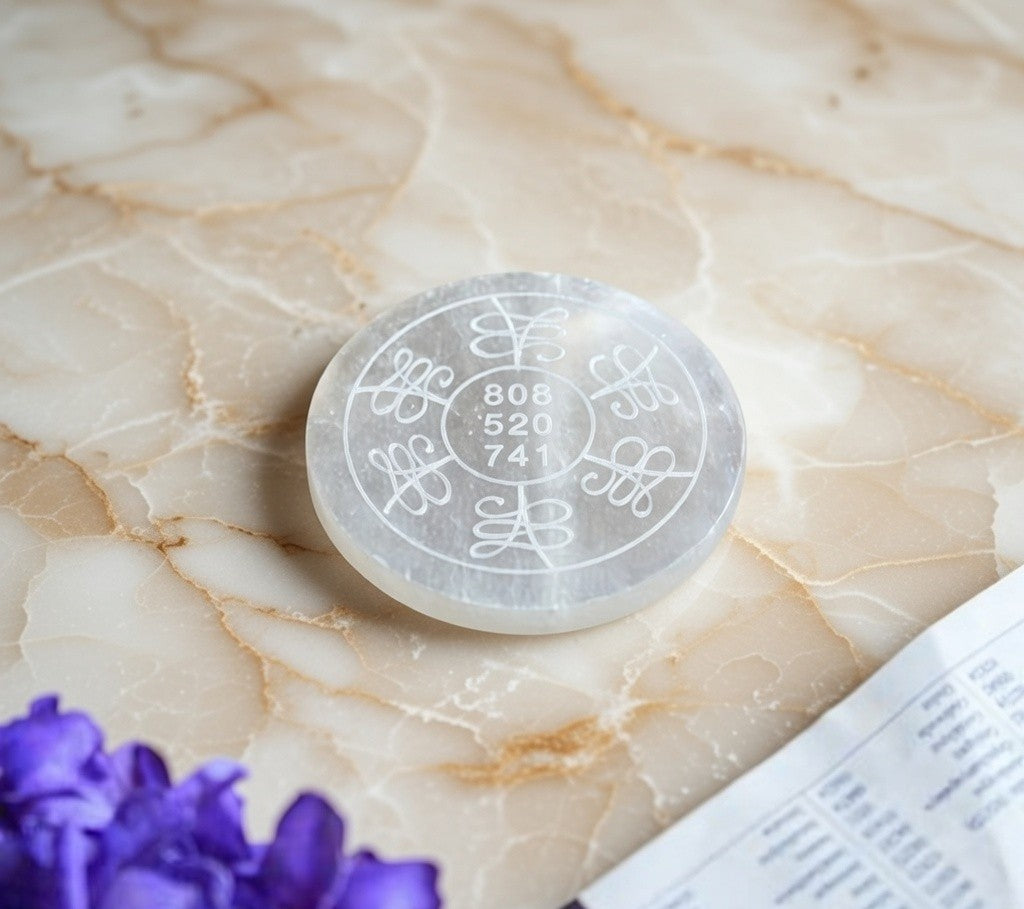 Selenite Charging Plate with carving (3 inch)