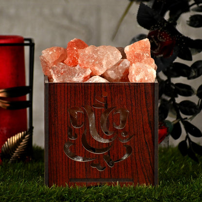 Ganesha Ji Himalayan Rock Salt Wooden Basket Lamp – Spiritual Basket Salt Lamp (Design 2)