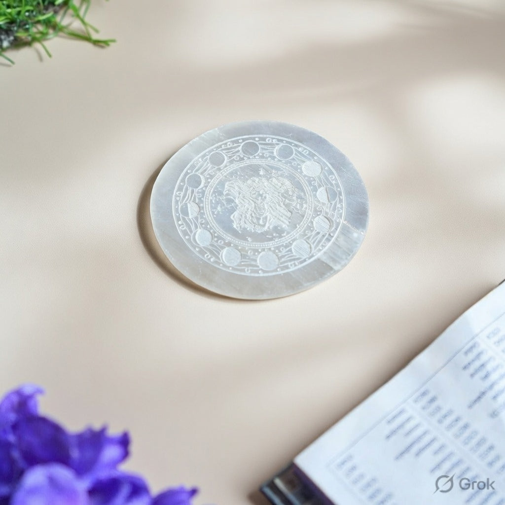 Selenite Charging Plate with carving (3 inch)