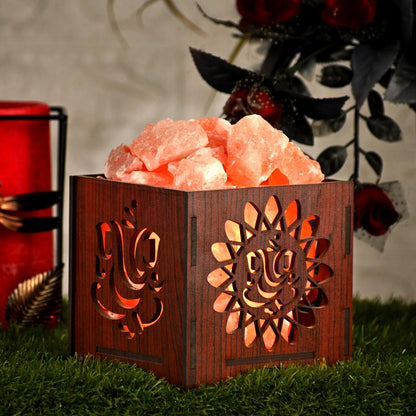 Ganesha Ji Himalayan Rock Salt Wooden Basket Lamp – Spiritual Basket Salt Lamp (Design 2)