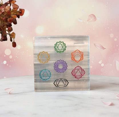 Selenite Charging Plate with carving (3 inch)