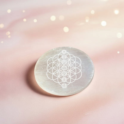 Selenite Charging Plate with carving (3 inch)