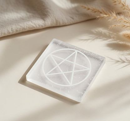 Selenite Charging Plate with carving (3 inch)