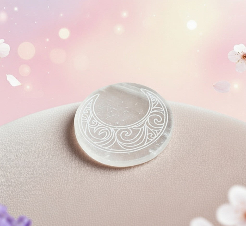 Selenite Charging Plate with carving (3 inch)