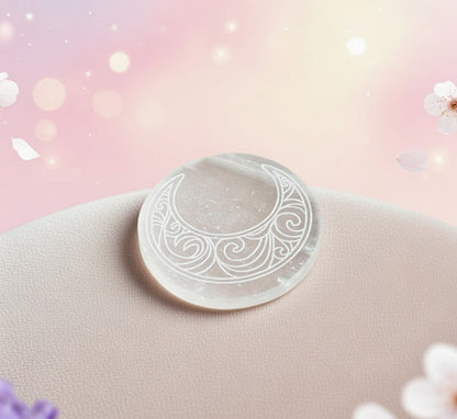 Selenite Charging Plate with carving (3 inch)