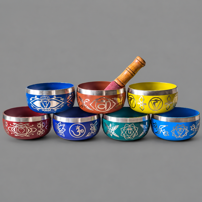 7 Chakra Singing Bowl Set – 4 Inch | 7 Bowls with Sticks & Cushions